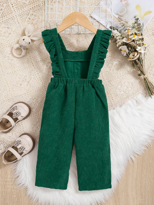 Baby Girl Ruffle Trim Overall Jumpsuit Without Sweater