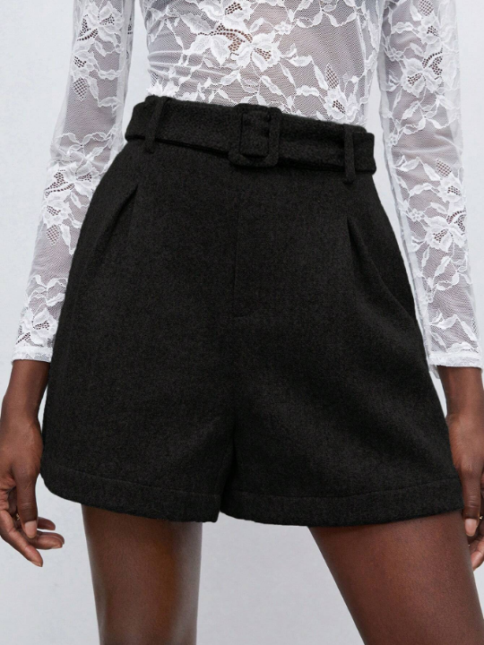 Maija Solid Belted Wide Leg Shorts