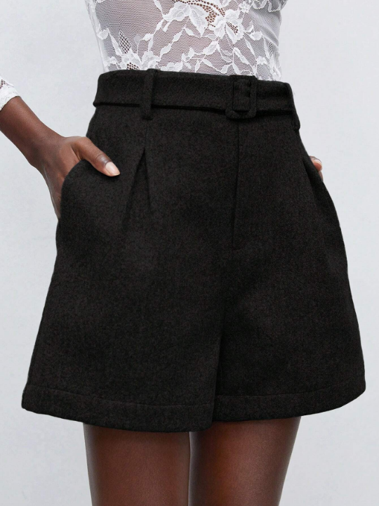 Maija Solid Belted Wide Leg Shorts