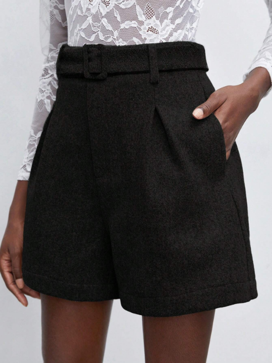 Maija Solid Belted Wide Leg Shorts