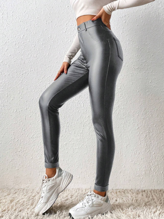 Frenchy High Waist PU Leather Skinny Pants