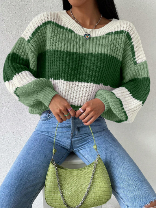 Essnce Color Block Drop Shoulder Sweater