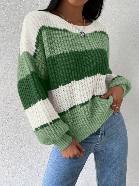 Essnce Color Block Drop Shoulder Sweater