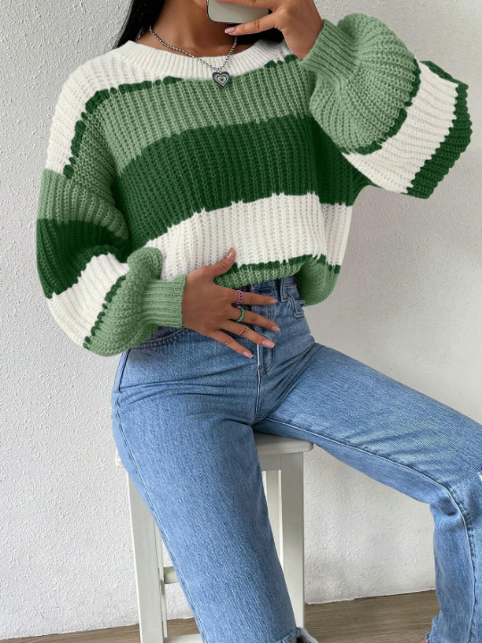 Essnce Color Block Drop Shoulder Sweater