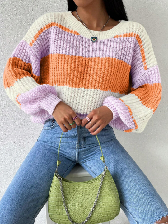 Essnce Color Block Drop Shoulder Sweater