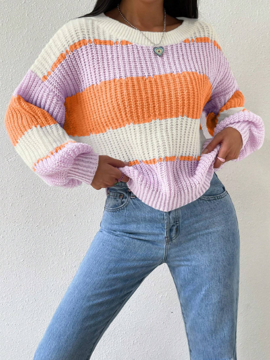 Essnce Color Block Drop Shoulder Sweater