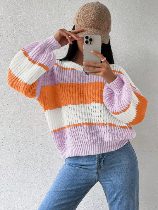 Essnce Color Block Drop Shoulder Sweater