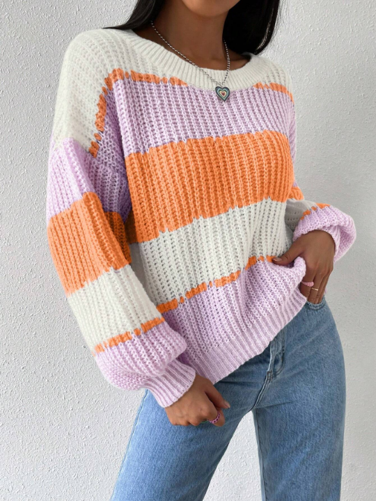 Essnce Color Block Drop Shoulder Sweater