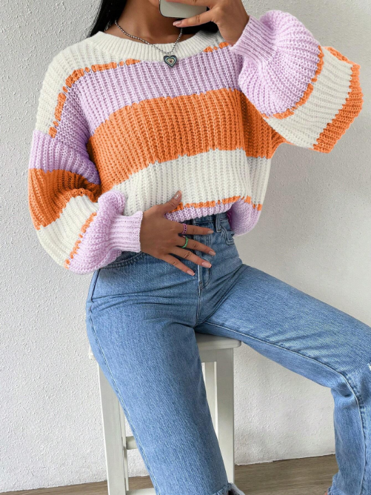 Essnce Color Block Drop Shoulder Sweater