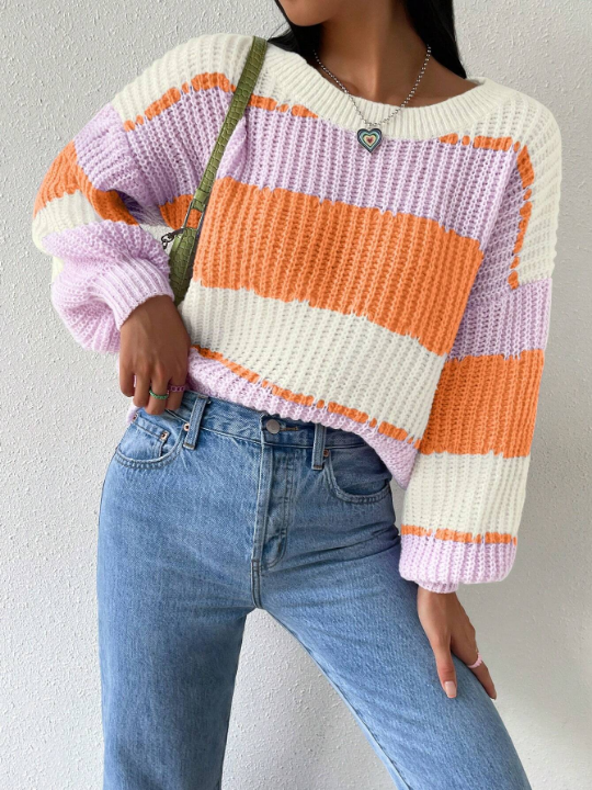 Essnce Color Block Drop Shoulder Sweater