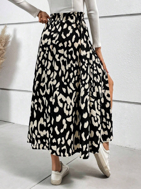 Frenchy Allover Leopard Print Split Thigh Skirt