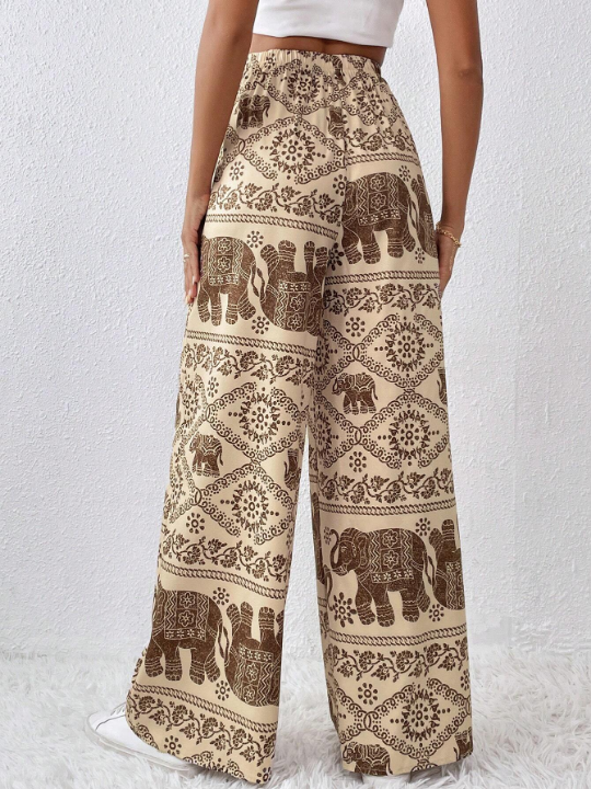 Frenchy Elephant Print Wide Leg Pants