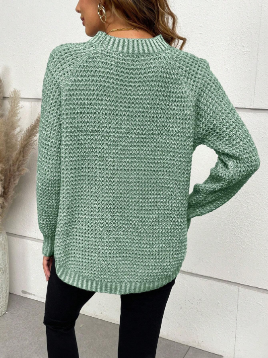 Solid Raglan Sleeve Curved Hem Sweater