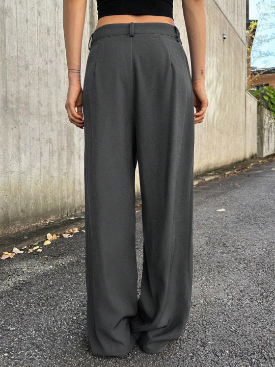 DAZY Solid High Waist Plicated Detail Wide Leg Pants