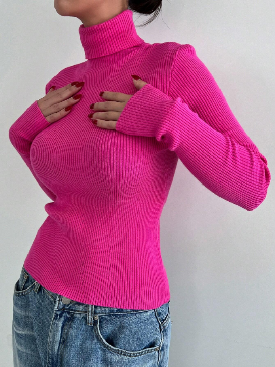 DAZY Turtleneck Ribbed Knit Sweater