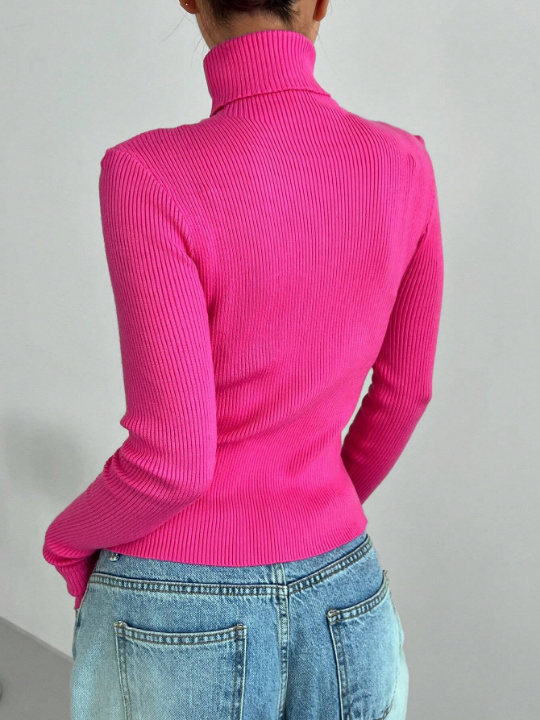 DAZY Turtleneck Ribbed Knit Sweater