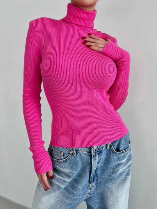 DAZY Turtleneck Ribbed Knit Sweater