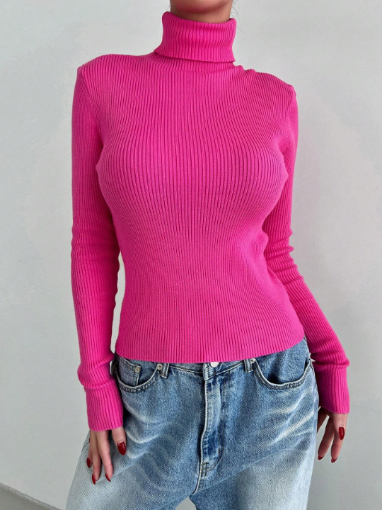 DAZY Turtleneck Ribbed Knit Sweater