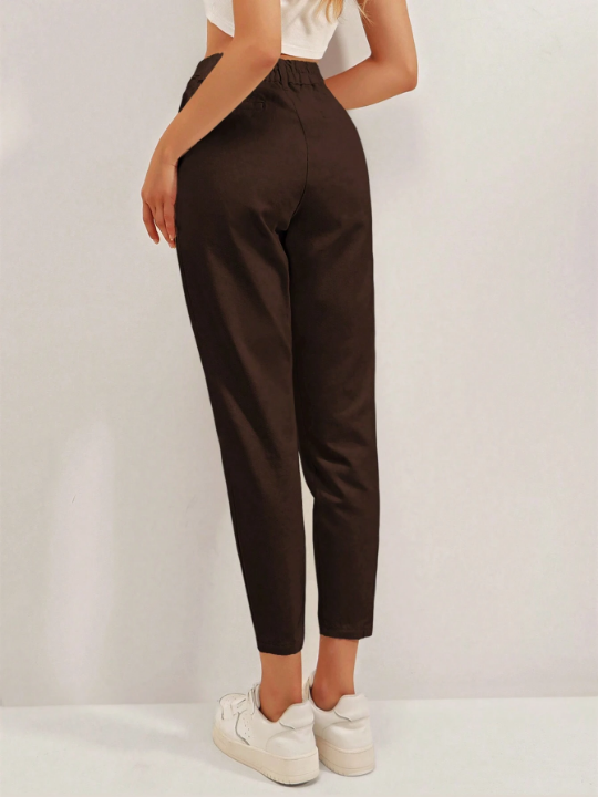 Frenchy Solid Fold Pleated Carrot Pants