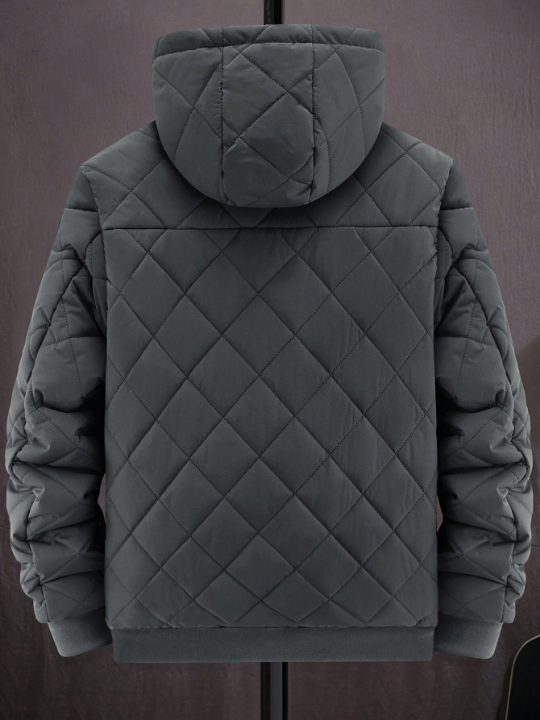 Manfinity Homme 1pc Loose Fit Men's Thermal Lined Quilted Coat With Hood And Zipper