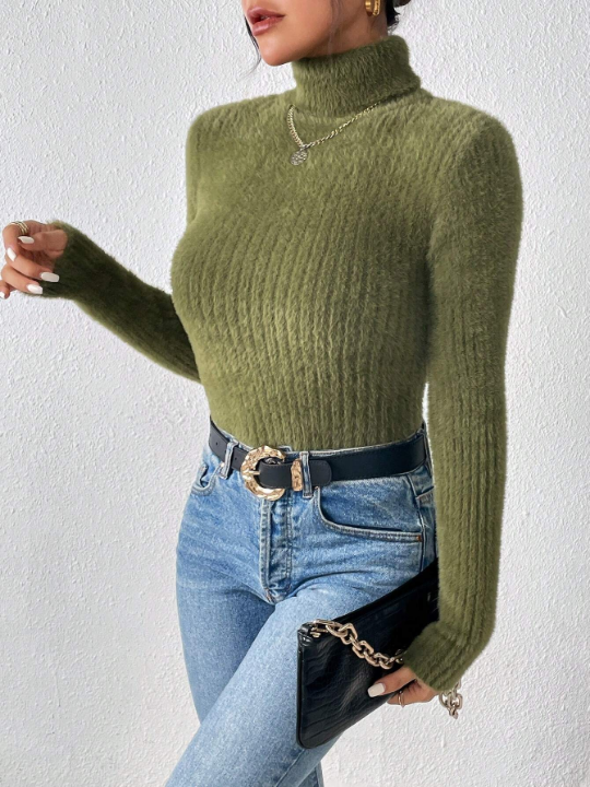 Frenchy Ribbed Knit Turtleneck Sweater