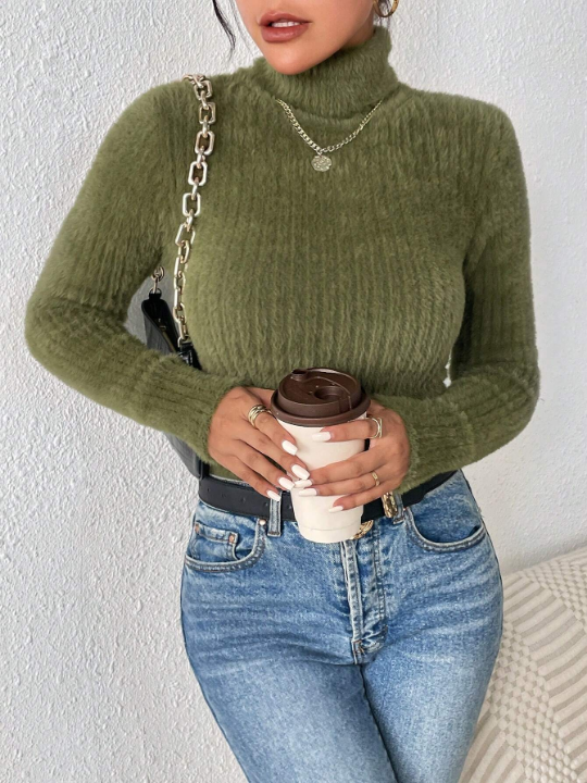 Frenchy Ribbed Knit Turtleneck Sweater