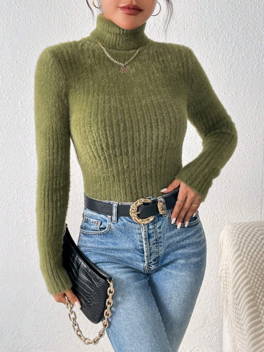 Frenchy Ribbed Knit Turtleneck Sweater