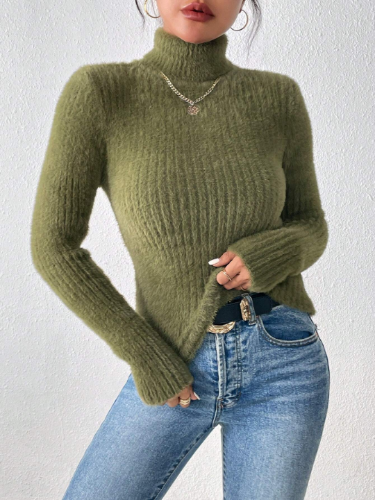 Frenchy Ribbed Knit Turtleneck Sweater