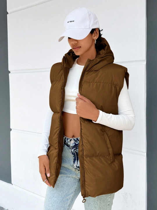 Frenchy Zip Up Hooded Vest Puffer Coat