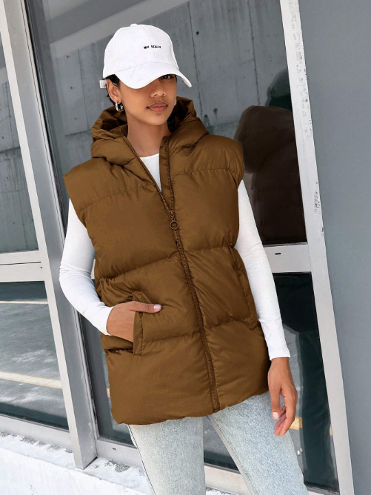 Frenchy Zip Up Hooded Vest Puffer Coat