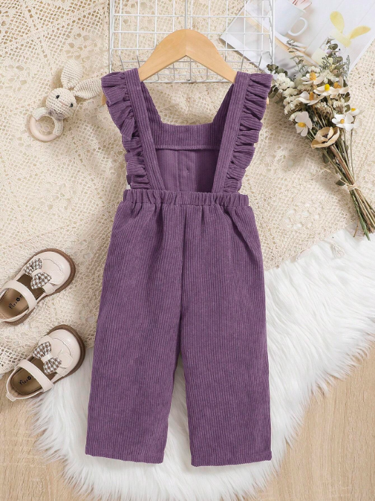 Baby Girl Ruffle Trim Overall Jumpsuit Without Sweater