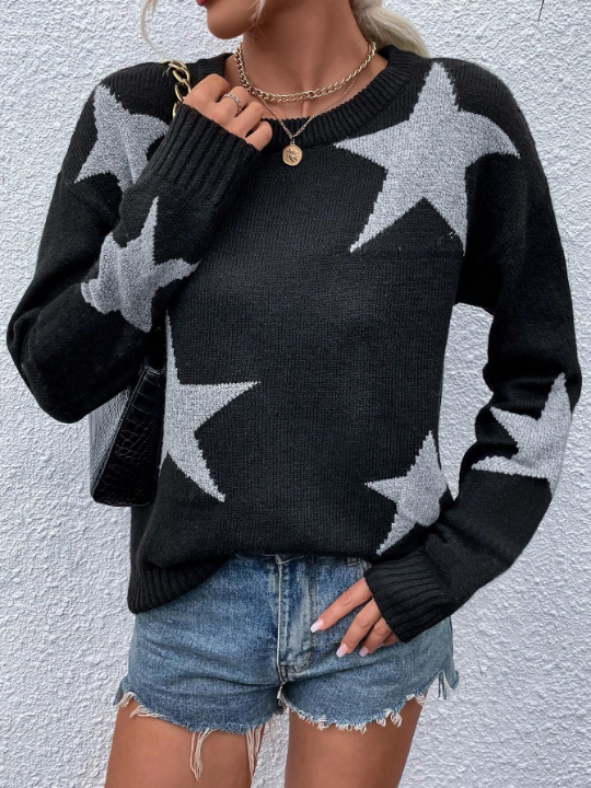 LUNE Star Pattern Drop Shoulder Sweater