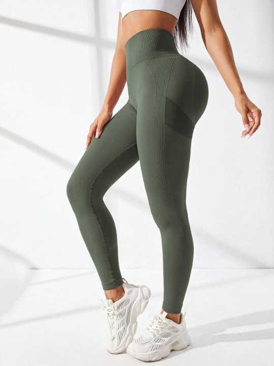 Yoga Basic Wide Waistband Colorblock Sports Leggings