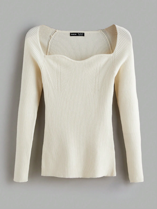 BASICS Sweetheart Neck Raglan Sleeve Ribbed Knit Sweater