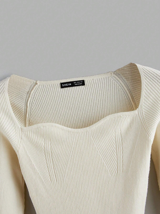 BASICS Sweetheart Neck Raglan Sleeve Ribbed Knit Sweater