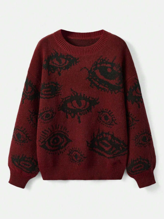 ROMWE Grunge Punk Eye Pattern Drop Shoulder Sweater