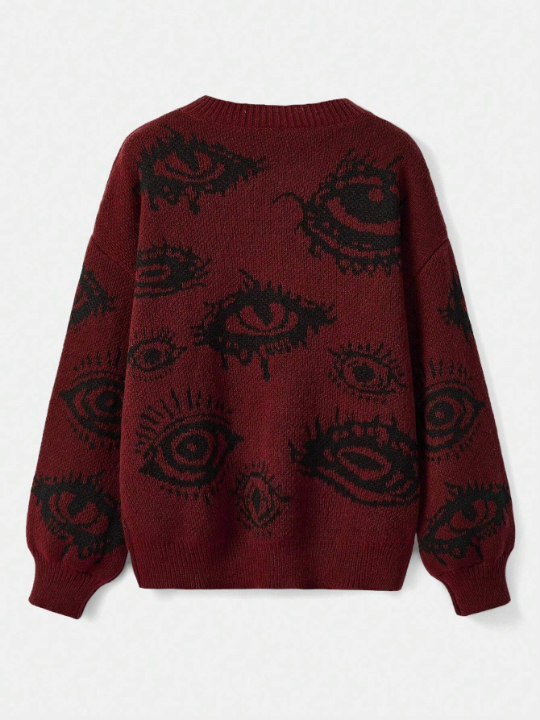 ROMWE Grunge Punk Eye Pattern Drop Shoulder Sweater