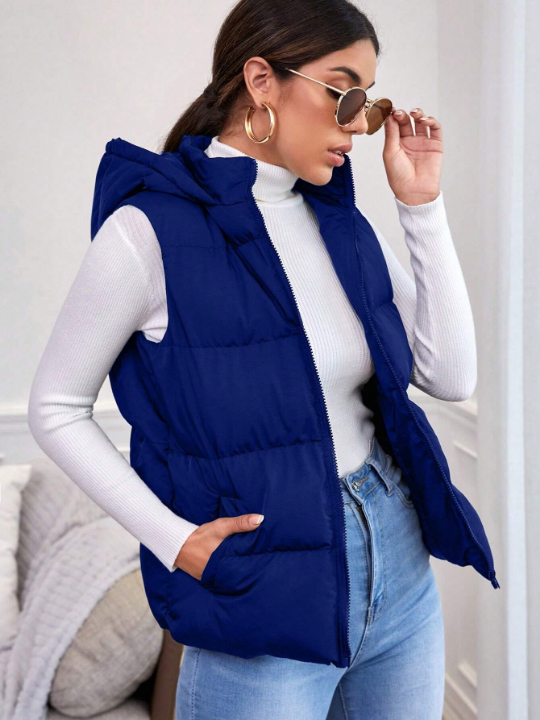 Frenchy Zip Up Hooded Vest Puffer Coat