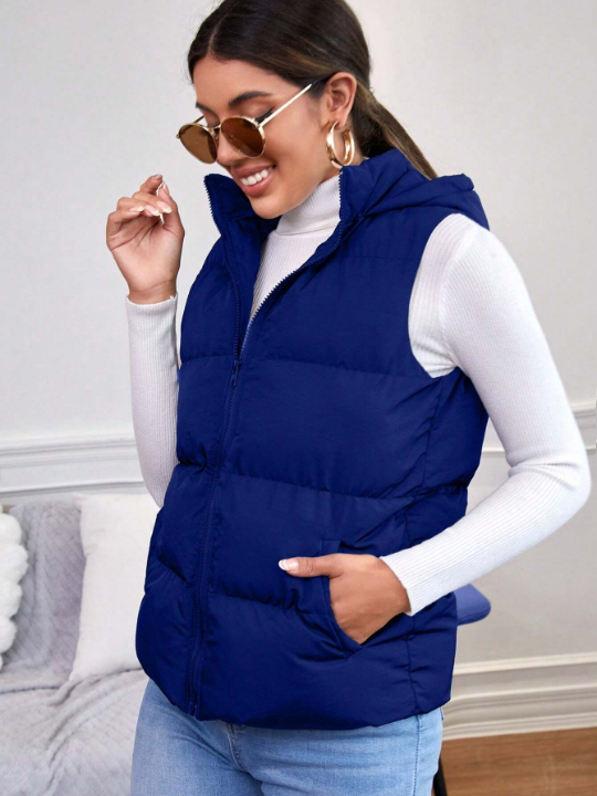 Frenchy Zip Up Hooded Vest Puffer Coat