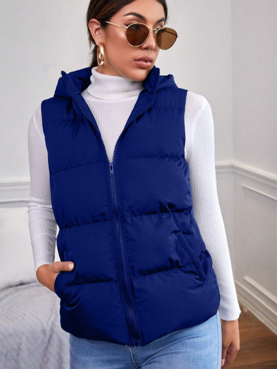 Frenchy Zip Up Hooded Vest Puffer Coat