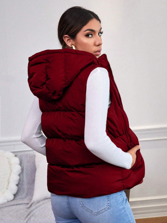 Frenchy Slant Pocket Hooded Puffer Vest Coat