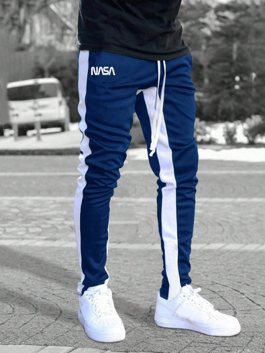 Manfinity Homme Men Letter Graphic Contrast Side Seam Drawstring Waist Sweatpants