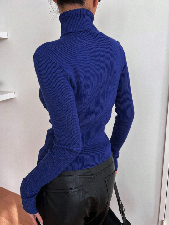 DAZY Solid Turtleneck Ribbed Knit Sweater