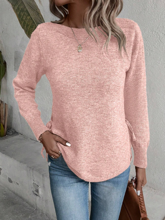 Clasi Solid Knot Side Curved Hem Sweater