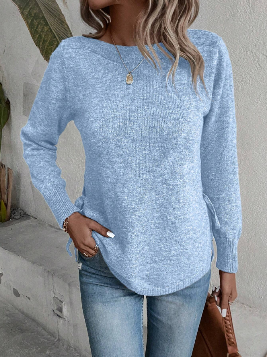 Clasi Solid Knot Side Curved Hem Sweater