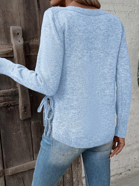 Clasi Solid Knot Side Curved Hem Sweater