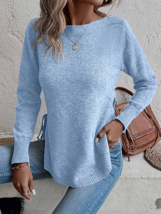 Clasi Solid Knot Side Curved Hem Sweater