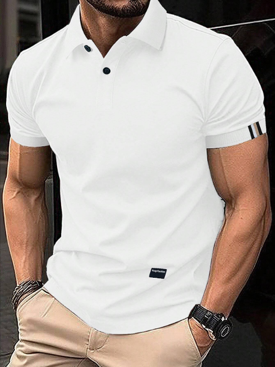 Manfinity Mode Men Letter Patched Detail Polo Shirt