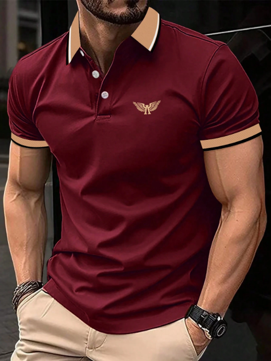 Manfinity Homme Men Wings Print Contrast Trim Polo Shirt