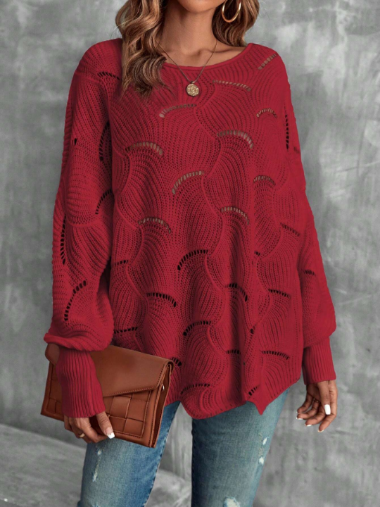 LUNE Batwing Sleeve Pointelle Knit Sweater